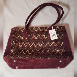 NWT Sarah Shaw Elegant Burgundy Patterned Women's Shoulder Bag 14.5inx10in